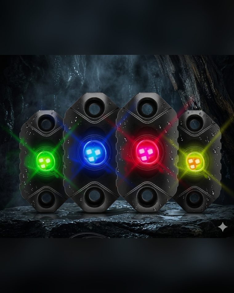 RXT Rock-Series RGB rock lights glowing green, blue, red, and yellow