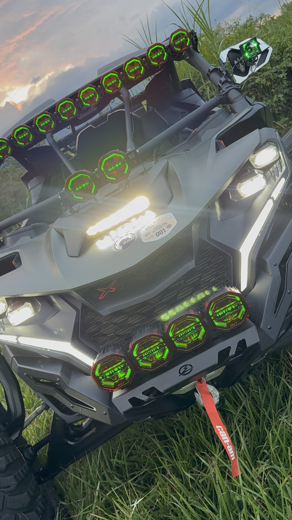 RXT-equipped UTV with green RGB halos lit at the front