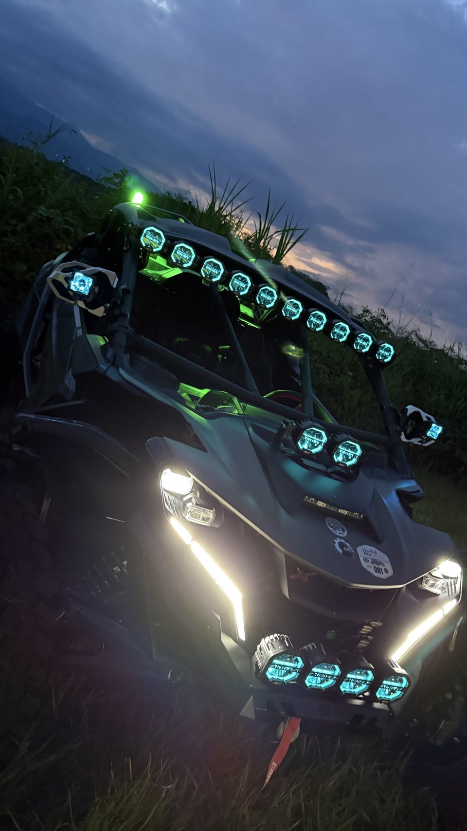 Teal RGB halo on an RXT-equipped UTV